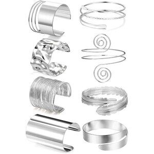 8Pcs Silver Arm Cuff Bracelet Set for Women Stylish Adjustable Jewelry